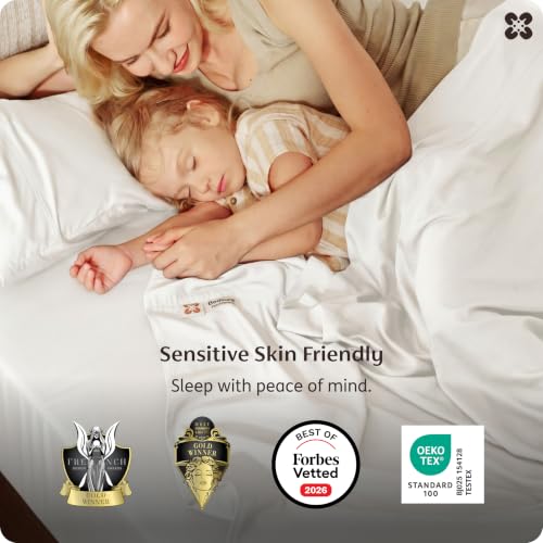 Bedsure Queen Cooling Bed Sheets Set White 4PCS - Moisture-Wicking, Soft, Deep Pocket Fit