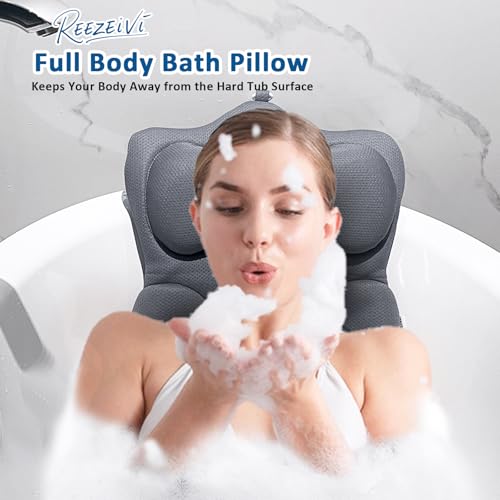 Full Body Bath Pillow with Neck Support - Gray, 3D Mesh Fabric, Anti-Slip