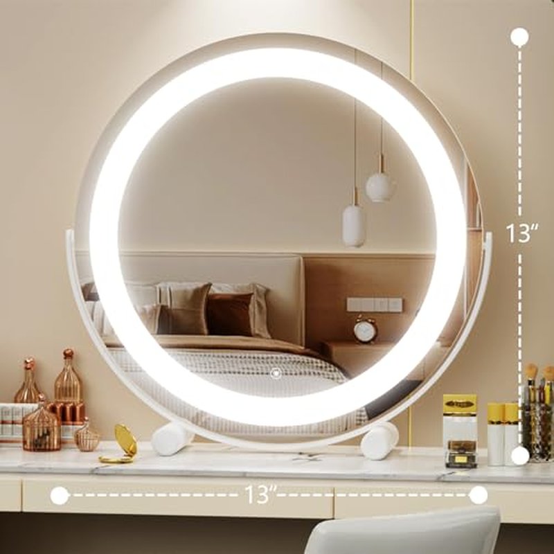 12" Round Vanity Mirror, LED Lights, Smart Touch 360¡ÆRotation, Dimmable White