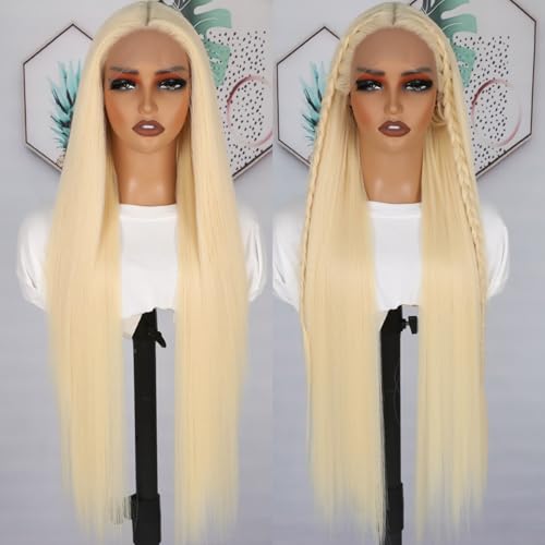 Lezaxiu 30 Inch #613 Lace Front Wigs Pre Plucked Long Straight Blonde Hair Heat Resistant Synthetic Glueless Wig for Black Women Variation of THIS listing