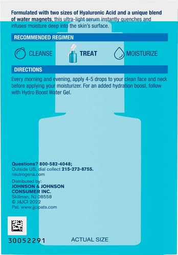 Neutrogena Hydro Boost Hyaluronic Acid Serum 1 Fl Oz Pack of 2 - Lightweight Hydrating Face & Neck Serum for Dry Skin