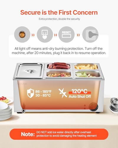 Commercial Food Warmer 24QT with 1/3 & 1/6 Pan Variations - Stainless Steel Steam Table for Catering