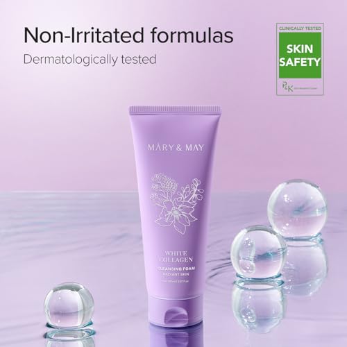 Mary&May Collagen Cleansing Foam Duo - 5.07 Fl Oz Pack of 2, Soft & Brightening Facial Wash