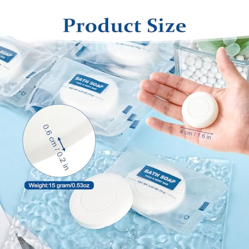 100 Pack Mini Travel Size Bar Soap Bulk,0.53 oz/15 grams Individually Wrapped Round Small Disposable Hotel Soap Bars Toiletries for Church,Homeless Gifts,Bathroom,Guest
