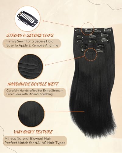 18 Inch Natural Black Yaki Straight Clip-In Hair Extensions - 5 Pack
