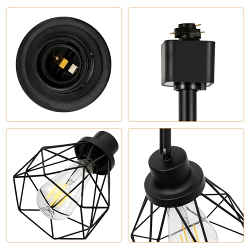 E26 Track Lighting Heads with Metal Cage - Adjustable 4-Light Black Fixture