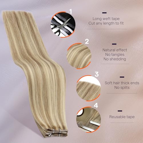 Full Shine Tape-In Weft Hair Extensions - Desert Blonde Highlighted 20 Inch (Pack of 50G)