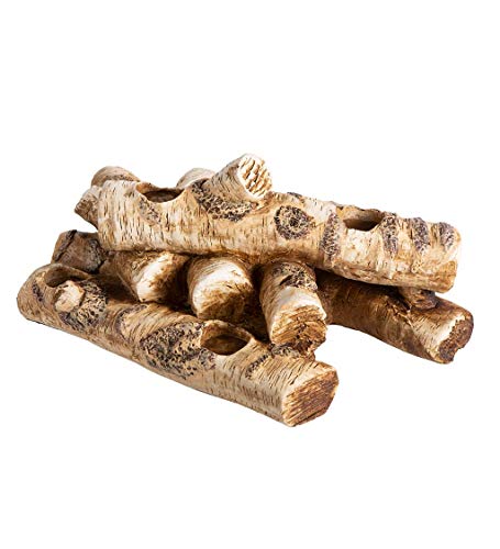 Faux Birch Wood Resin Candle Holder for Fireplace - Holds 8 Tea Lights - 18 Inches