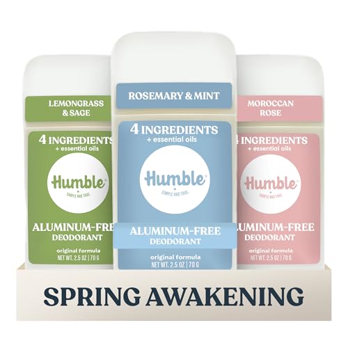 Humble Aluminum-Free Deodorant Set - Spring Awakening 3 Pack with Rosemary Mint, Moroccan Rose & Lemongrass & Sage Variations