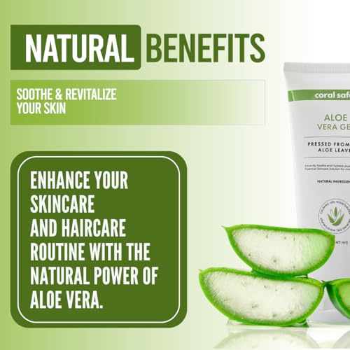 Coral Safe Aloe Vera Gel For Face & Body, Sunburn Relief, 99% Pure Aloe Pressed from Real Aloe Leaves, Cooling Gel, Soothes & Hydrates Skin. Made with Natural Ingredients. Non-Greasy, Unscented