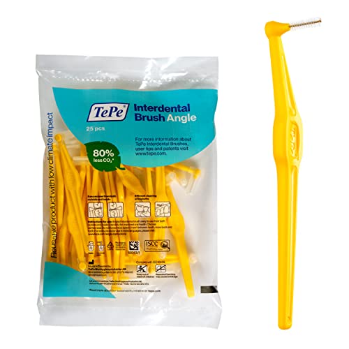 Interdental Brush Angle Pack of 1 - Medium 0.7mm for Teeth Cleaning - Yellow, Size 4