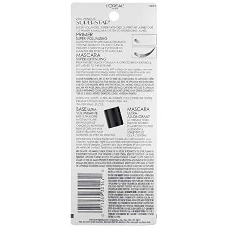 L'Oreal Paris Cosmetics Voluminous Superstar Mascara, Waterproof, Blackest Black, 0.41 Fl. Oz, 1 Count