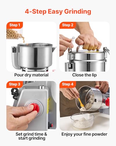 VEVOR Electric Grain Mill Grinder 800g - 2100W Stainless Steel Spice & Cereal Pulverizer