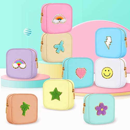 Mini Preppy Makeup Bags Set - 9 Nylon Cosmetic Organizer Pouches