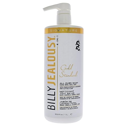 Billy Jealousy Gold Standard 4-in-1 All Over Wash - 33.8 Fl Oz - Hand, Body, Face & Hair Cleansing for Sensitive Skin