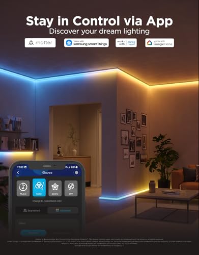 Govee RGBIC LED Strip Lights 16.4ft with Covers, Smart WiFi Control, APP, Voice Compatible