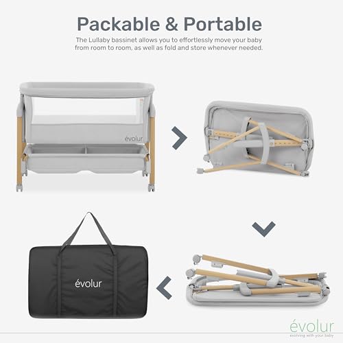 Evolur Lullaby Portable Bassinet with Wheels & Storage - Light Gray