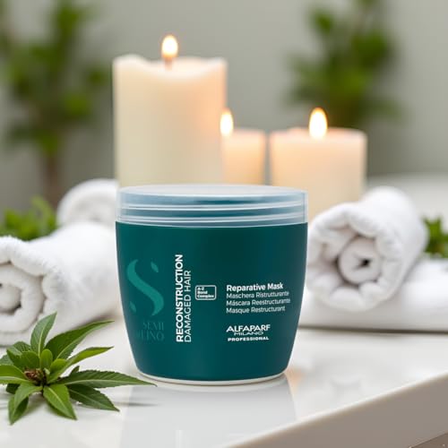 Alfaparf Milano Semi di Lino Reconstruction Reparative Mask - Color Safe Deep Conditioning Hair Mask - Damaged Hair Repair - For Medium to Thick Hair - Vegan Formula (16.9 oz)
