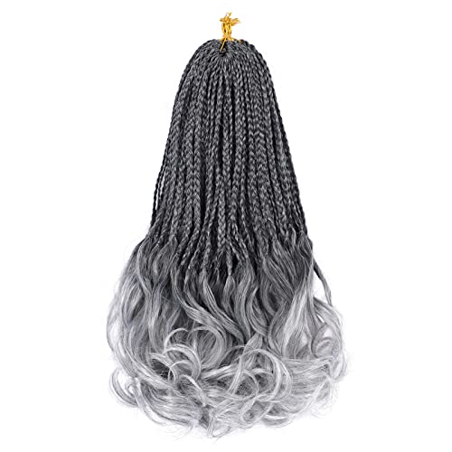 French Curl Crochet Braids 22 Inch 6 Packs - Gray Goddess Box Braids with Curly Ends