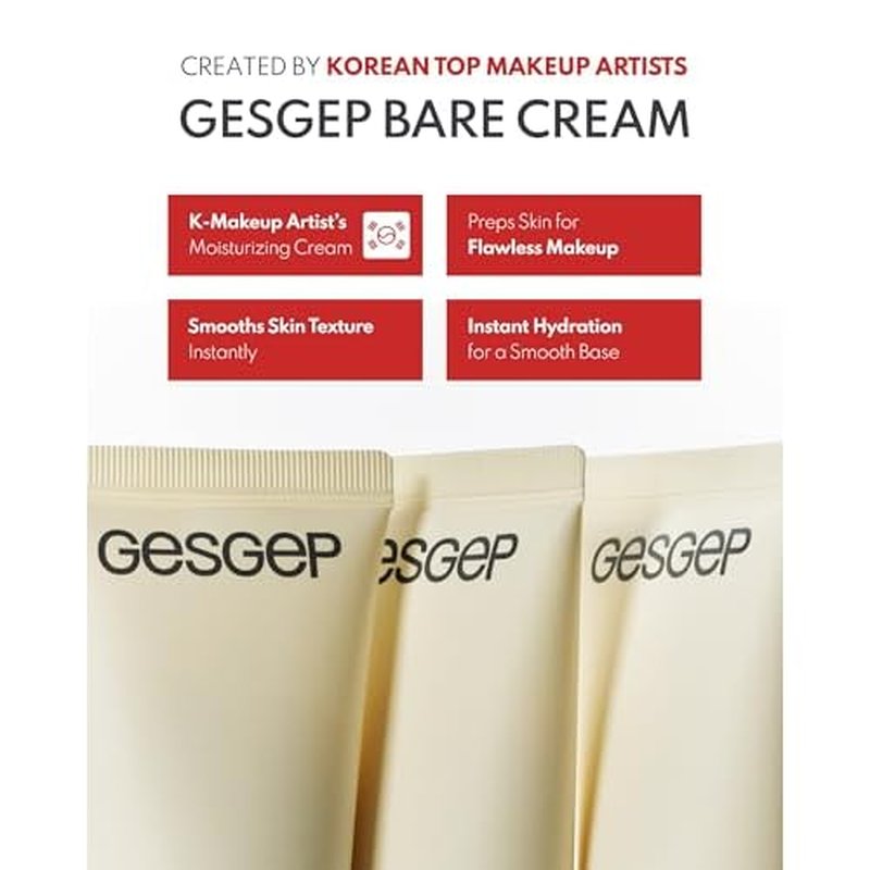 Bare Cream - JUST MAKEUP Show Korean Face Moisturizer by Top Artists Son & Park - Ceramide Hyaluronic Acid Daily K-Beauty Skincare - 100Hr Hydration Barrier Repair Makeup Primer, 5.29 oz.