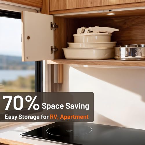 Cream Nonstick Cookware Set with Detachable Handles - 25 Piece Space-Saving Ceramic Pots and Pans for RV & Home