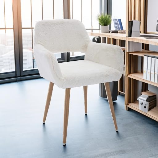 KCC White Desk Chair No Wheels Vanity Makeup Chair for Living Room - 1PC