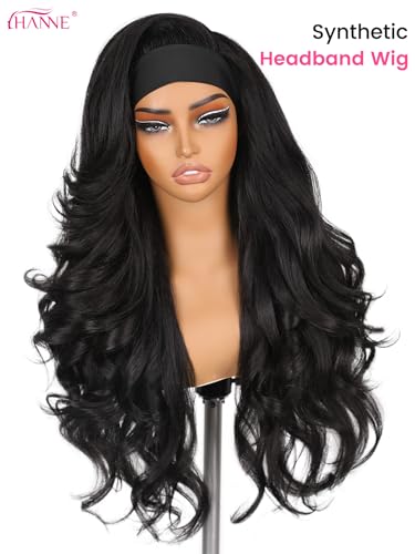 HANNE Yaki Wavy Flip Curl Headband Wig for Black Women - Natural Black, 26 Inch