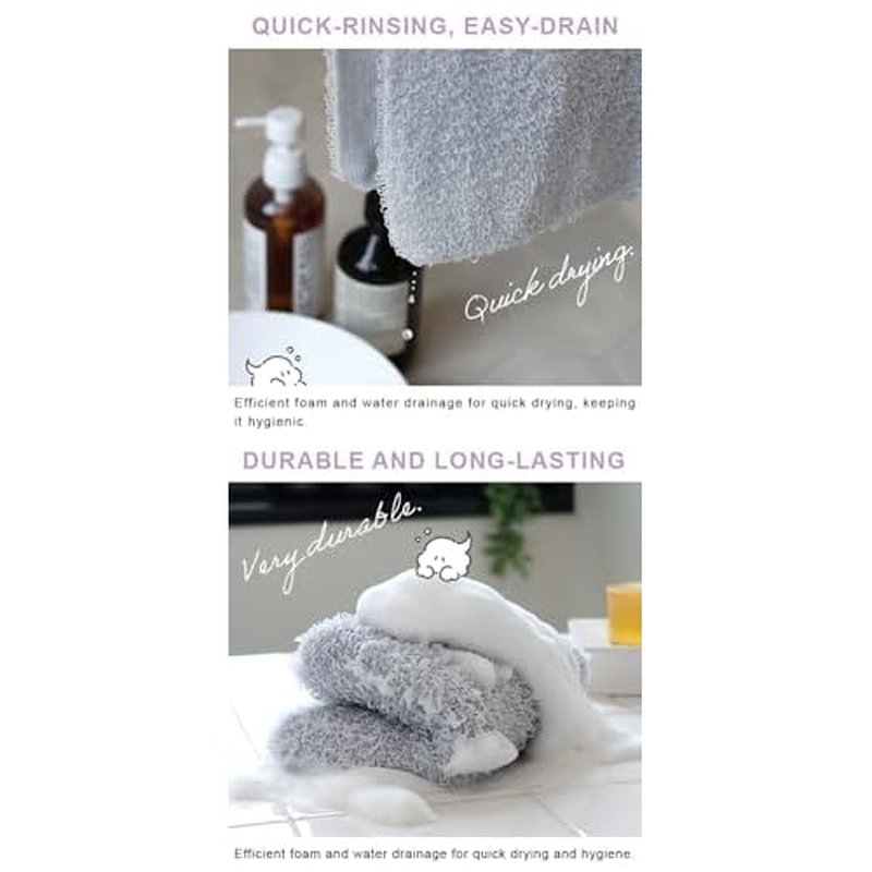 HIORIE Exfoliating Shower Towel - Soft Washcloth for Rich, Luxurious Lather - Light Gray - Made in Japan