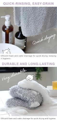 Exfoliating Shower Towel Set - White & Lavender, 2-Pack, Soft & Long Pile, Made in Japan