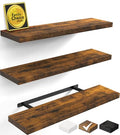 Rustic Brown Floating Shelves Set of 3 - 35.4-inch Wall Mount Wood Shelves - Americana Farmhouse Style