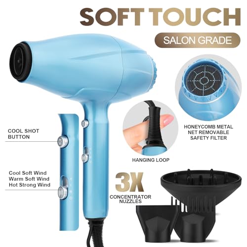 2200W Professional Hair Dryer & Flat Iron Set for Styling - Ionic, Low Noise, Multiple Attachments