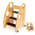 Wooden Toddler Step Stool with Non-Slip Steps & Safety Handles - Supports 350 lbs