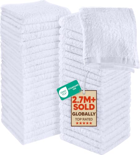 White Washcloth Set - 60 Cotton Face Towels 12x12 Inches, Soft & Absorbent - Variation of THIS listing
