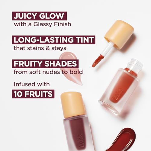 Laka Fruity Glam Lip Tint Mini, 1.9g/0.07oz, Glowing Lip Stain with Wide Color Spectrum, Hydrating & Lightweight Texture, Long-Lasting Bold Stain, Non-Sticky, Vegan, K-Beauty (#103 Humming)