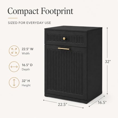 Black 13 Gallon Pull-Out Trash Can Cabinet with Drawer - Space Saver Kitchen Organizer