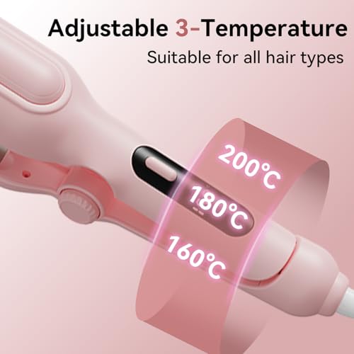 Pink Adjustable Curling Iron 1.25 Inch Waver for Beach Waves & Tight Curls