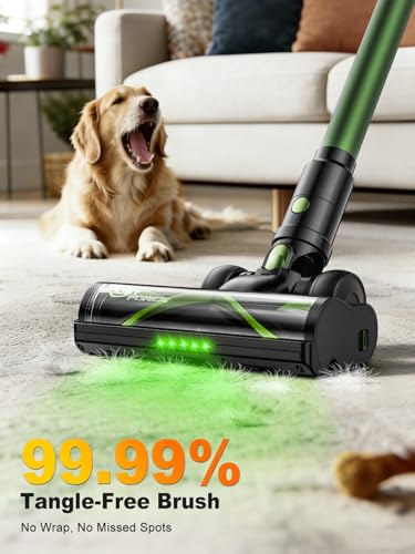Cordless Vacuum Cleaner 58KPa Suction 60Min Runtime Self-Standing Stick Vacuum - Green