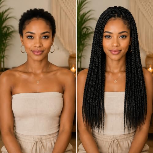 Pre-Looped Crochet Braids - 24 Inch Black 1B - 6 Pack of Synthetic Hair Extensions