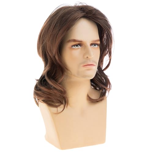 Men's Dark Brown Long Wavy Wig - Natural Layered, Heat-Resistant Synthetic Hair for Daily & Cosplay