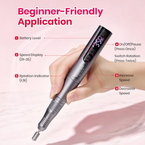 Beetles Cordless Nail Drill Kit Grey - 6 Drill Bits, 35 Speeds, Rechargeable