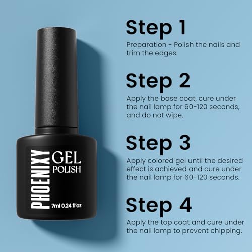 phoenixy 60 Pcs Gel Nail Polish Set, 54 Colors Soak Off Gel Polish Milky White Burgundy Red Blue Yellow All Season 6 Pcs Base Top Coat DIY Beginners Gift Set for Women