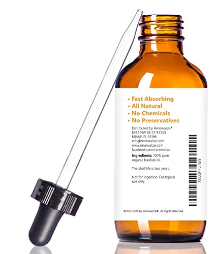 Pure Organic Baobab Oil for Skin Hair Nails - Cold Pressed & Unrefined - 4 fl oz