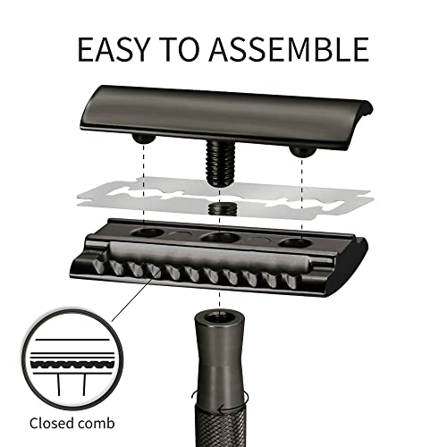 Black Double Edge Safety Razor with Stand & 5 Blades for Men
