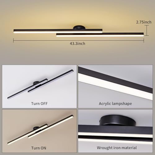 Modern Ceiling Light Fixture with Remote - Black Sputnik 43.3 Inch Dimmable LED Lamp