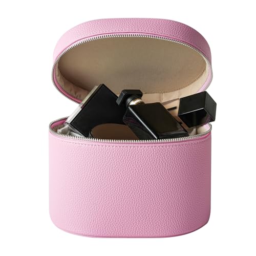 Pink Makeup Bag Vanity Case with Divider & Handle - Waterproof PU Leather Portable Cosmetic Organizer