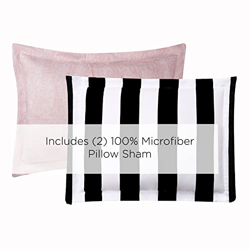 Juicy Couture Cabana Stripe Reversible Bedding Set Queen Black/White Stripe - 6 Piece