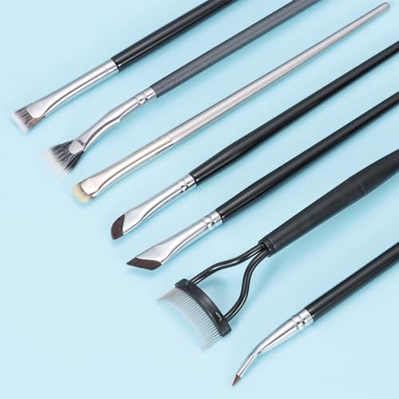 7Pcs Fan-Shaped Eyelash Brush Eyebrow Comb Tools Set, Mascara Separator Applicator Angled Eyeliner Brush Folding Double-Head Brow Brushes For Eye Lashes Eyebrows Makeup Natural