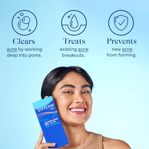 Differin Acne Retinoid Gel 0.1% Adapalene - 1.6 Ounce (45g Tube) - Targets Breakouts & Prevents Acne