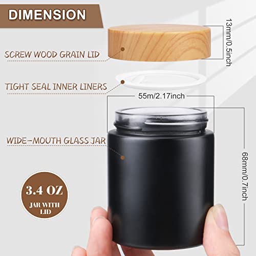 4 Pack 3.4 oz Black Glass Cream Jar,Empty Frosted Round Jar Pot with Plastic Lids,Inner Liner Travel Storage Jar Container for Lotion, Eyeshadow,Moisturiser,gel,Body Butters