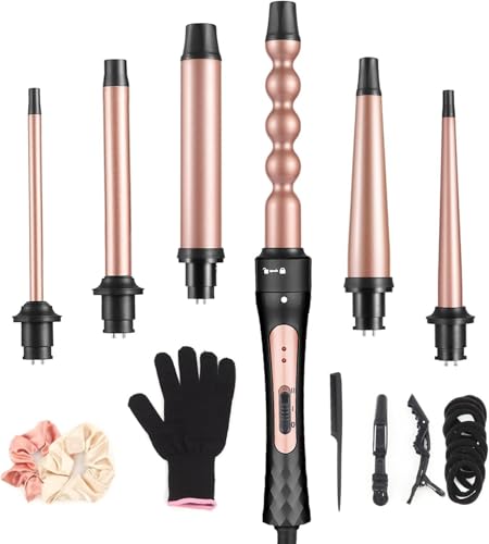 Large 6-in-1 Ceramic Curling Iron Set with Interchangeable Barrels